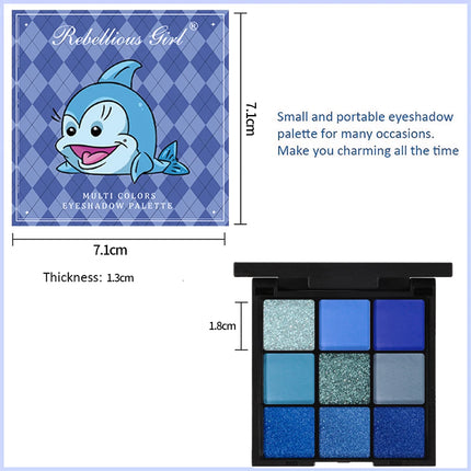 9 Color Blue Eyeshadow Palette Matte Shimmer Dolphin Eye Shadow Palette Glitter Makeup Pigmented Long Lasting Professional