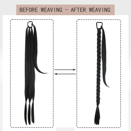 Synthetic Braided Ponytail Extensions Black Natural Hairpiece Long Pony Tail with Hair Tie Rubber Band Hair Blonde for Women