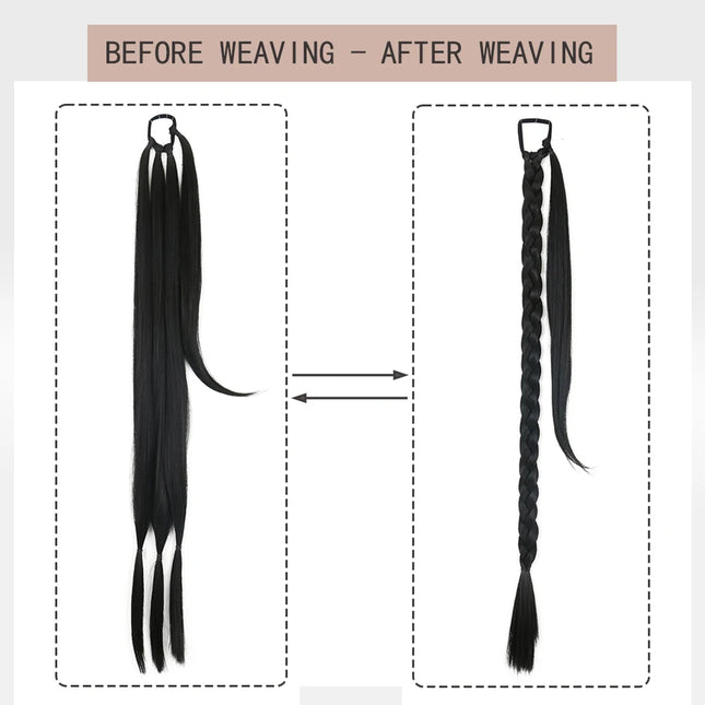 Synthetic Braided Ponytail Extensions Black Natural Hairpiece Long Ponytail with Hair Tie Rubber Band Hair Blonde for Women