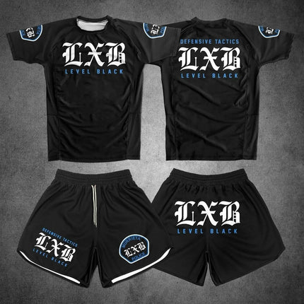 V1 LXB AJJ Quick Drying Black Rash Guard Gym Set Levelxblack Jersey RANKED V2 NIVEL NEGRO T-shirt And Shorts Combo for Fitness