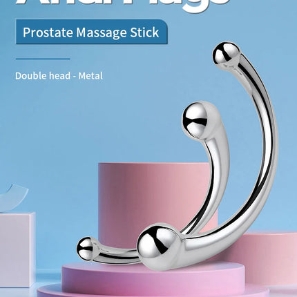 Double Ended Anal Hook Butt Plug Stainless Steel G Spot Wand Prostate Massage Stick Vagina Stimulator Sex Toys for Men Women 18+