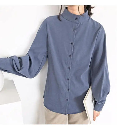 Spring Fashion Women Solid Stand Collar Casual Elegant Fashion Women's Top Clothing Blouse Shirt Lantern Long Sleeve Women's Shirts