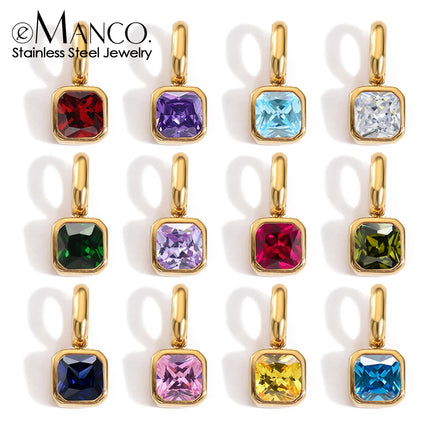 eManco Colorful 12 Birthstone Pendant DIY Accessory Necklace Women's Square Zircon Clavicle Pendants Birthday Party Gift