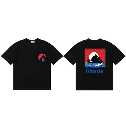 Streetwear Trend Rhude T-shirt Casual Logo Print Short Sleeve Summer Men Women High Quality Cotton Top Tee