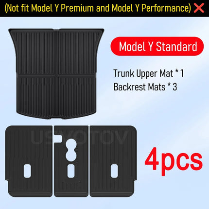 Floor Mats for Tesla Model Y Standard  2026 2025 Trunk Mat Cargo Liner Frunk Backrest Mats Accessories (Standard Models Only)