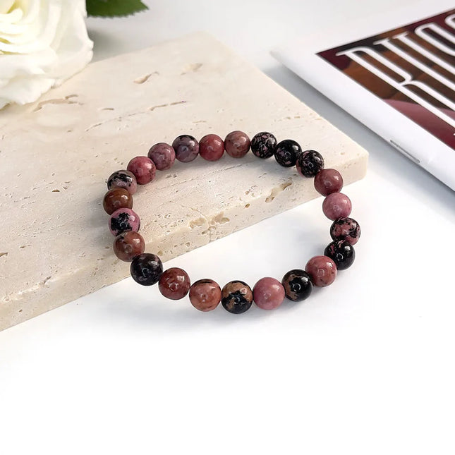 Natural Stone Pink Zebra Beaded Bracelet 6/8mm Dalmatian Jasper Rhodochrosite Agate Bracelet Gemstone Beads Bracelet