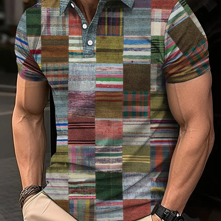 Fashion Elegant Harajuku Slim Fit Ropa Hombre Loose Casual All Match Lattice Men's POLO Shirt Printed Button Short Sleeve Tops