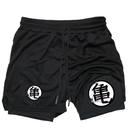 2026 Summer Goku Anime Running Shorts Men Fitness Gym Training 2 in 1 Sports Shorts Quick Dry Workout Jogging Double Deck Shorts