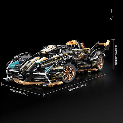 2024 Black V12 Block Roadster RC Tech Racer 1:14DIY Roadster building block assembly Block car toy birthday gift （1000+granule）