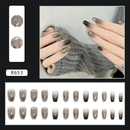 Cool Ash 24 Pcs Press on Nails Pink Nail polish Glossy Artificial Finger Manicure Reusable False Nails for Women