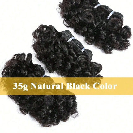 Bouncy Curly Hair Bundles With Closure Brazilian Remy Human Hair Bundles 3-Piece 6inch Extensions Natural Color
