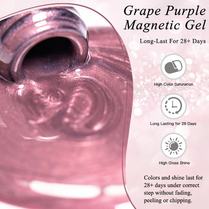 Grape Purple Cat Magnetic Gel Nail Polish Jelly Glass Beads Effect Magnetic Semi Permanent Soak Off UV Gel Varnish Nail Supplies