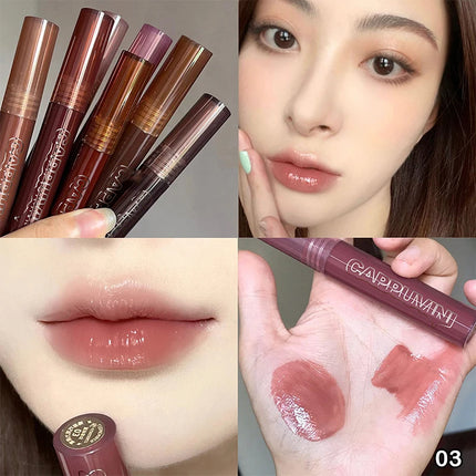 Cappuvini Punk Dark Brown Mirror Water Lip Gloss Waterproof Long-Lasting Liquid Lipstick Tint Red Glaze Transparent Glass