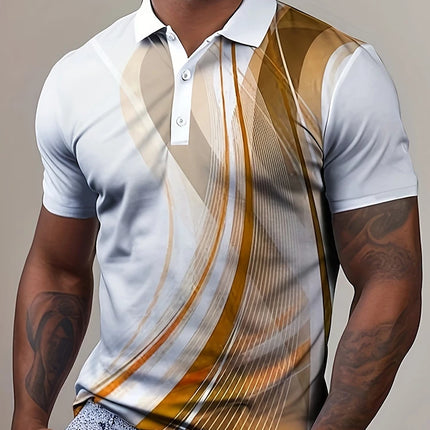 Multi-color stripes Pattern Men's Polo Shirt Business Casual Vacation Short Sleeve Polo Shirt Formal Button Down Lapel T-Shirt