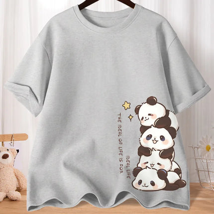 Summer Cartoon Cute Treasure Panda Sweet Printed Short Sleeve T-shirt Women's Loose Leisure Soft Bottom Oversized Shirt Top