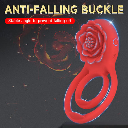 Remote Control Vibrating Cock Ring Penis Sleeve with Rose Clitoral Stimulator Penis Ring Vibrator Adult Sex Toys for Men Women