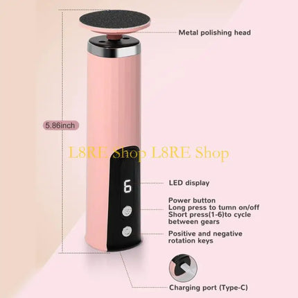 L8RE Portable Electric Foot Grinder 1000RPM Motor Fast Dead Skin Removal USB Charging Foot Callus Remover for Home Travel