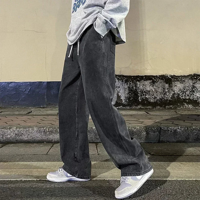 Korean Style Streetwear New Fashion Baggy Casual Men Jeans High Street Harajuku  Denim Trousers Men Brand pants Black grey Blue
