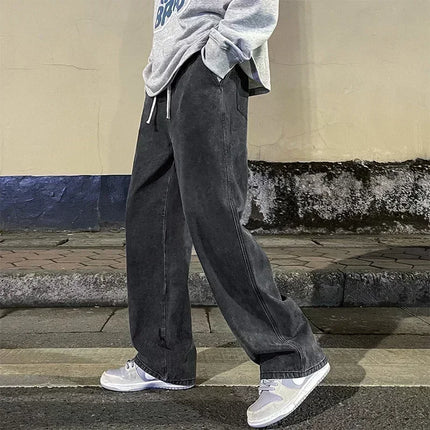2026 New Streetwear Loose Jeans Men Korean Style Fashion Loose Straight Wide Leg Pants Men's Brand Clothing Black Light Blue