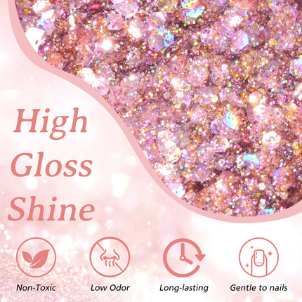 7PCS/SET Glitter Nail Polish,Sparkly Shiny UV LED Soak Off 6Colors Gel Polish Kit Home DIY Manicure Nail Salon Varnish With Tool