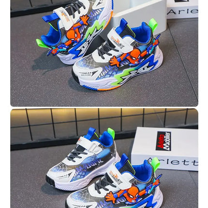 Kids'Casual Shoes Mesh Spider-Man Spring Shoes For Boys Flat Outdoor Basketball Anti-slip Breathable Blue Red Shoes Size 27-38