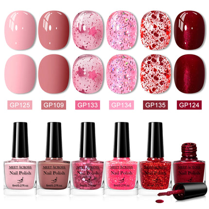 6pcs/set 8ml Water-Based Nail Polish Long Lasting Quick Drying No Lamp Cure Nail Supplies Vernis for Nails Manicure