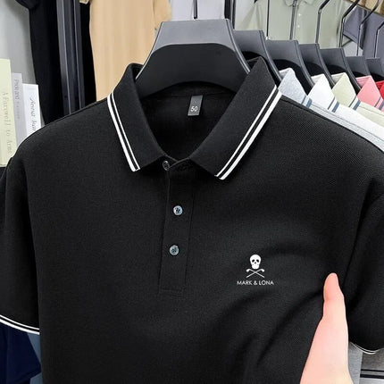 Fashionable men's short sleeved striped polo shirt brand printed top summer 100% cotton comfortable breathable casual T-shirt