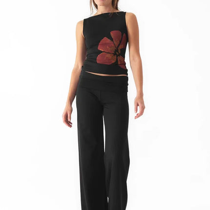 Women's Flower Print Crop Tank Top Fitted Boat Neck Sleeveless Summer Top for Party Club 2025 New Fashion