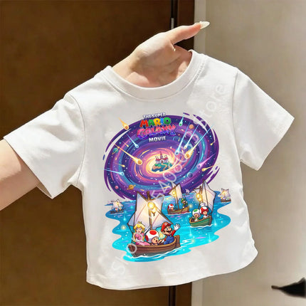 Super Marios T-shirt for Children Cartoon Anime Clothes Round Collar Clothing Short Sleeve Kid Summer Tee Top