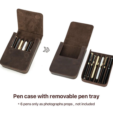 CONTACT'S FAMILY Handmade Fountain Pen Case Genuine Leather Holder Pencil Pouch Retro Pen Box Organizer School Office Men Women