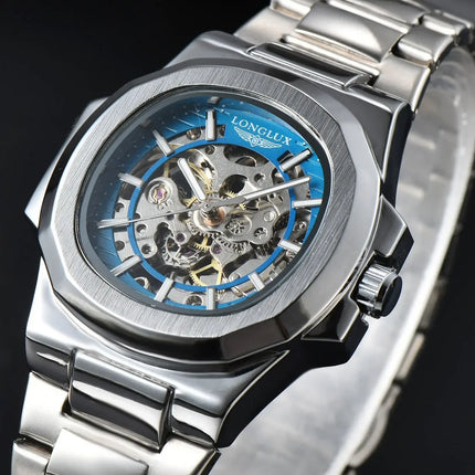 LONGLUX Men automatic mechanical watch luxury watches waterproof skeleton business cheap wholesale stainless steel gift watch