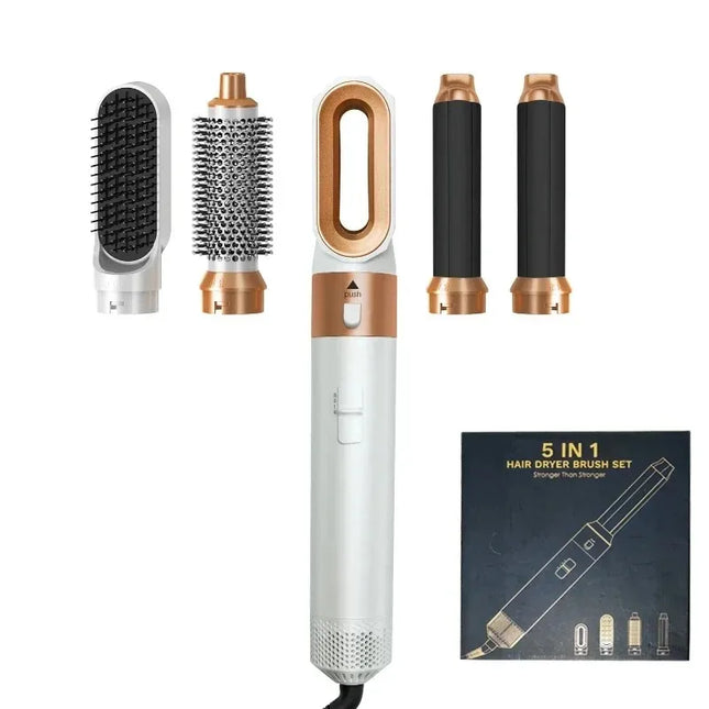 1000W Professional 5-in-1 Hair Dryer Set with Hot Comb Curling Iron Hair Straightener - Complete Styling Tool Kit for Household