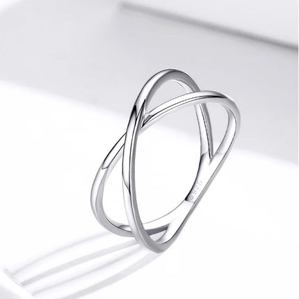 BAMOER 14K Gold Plated X Ring Dainty Minimalist 925 Sterling Silver Cross Ring for Women Promise Jewelry 2 Colors SCR543
