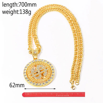 Luxury Zircon US Dollar Punk Hip Hop Round Rich Symbol Money Pendant Collar Chains Necklace for Men Women Gift Fashion Jewelry