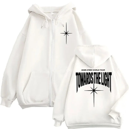 2025 ATEEZ World Tour Towards The Light Zipper Hoodie Fashion Hip Hop Zip Up Sweatshirts Men Women Casual Oversized Pullovers
