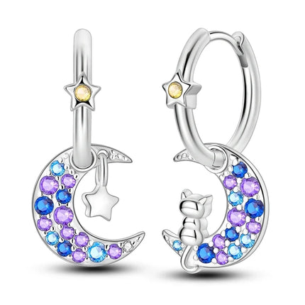 925 Sterling Silver Purple Series Feather Butterfly Dream Catcher Firefly Zircon Earrings for Women Luxury Jewelry Wedding Gift