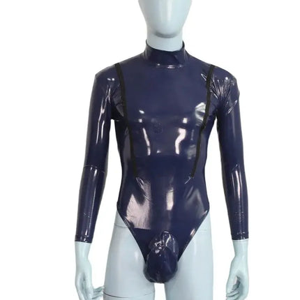 S-4XL Zipper Open Bust Wet Look PVC Catsuit Shiny PU Leather Convex Pouch Bodysuit Tights Leotard Hot Sexy Body Teddies Clubwear