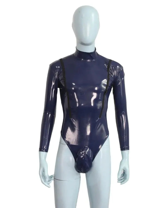 S-4XL Zipper Open Bust Wet Look PVC Catsuit Shiny PU Leather Convex Pouch Bodysuit Tights Leotard Hot Sexy Body Teddies Clubwear