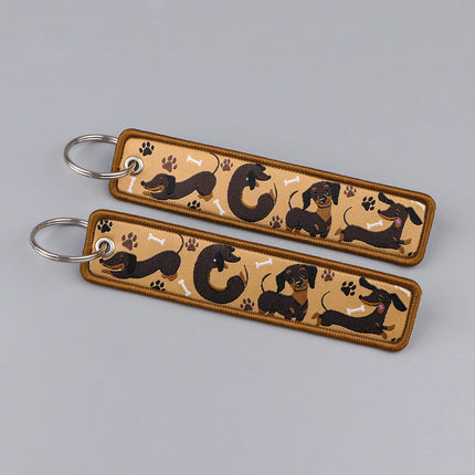 1Pcs Funny Dachshund Embroidered Keys Tag Keychains for Women Keyring Cute Dog Animal Car Keys Fashion Jewelry Accessories Gift