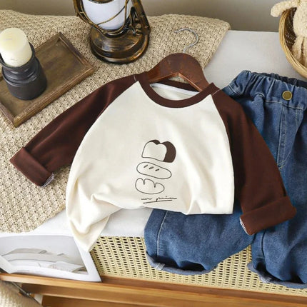 Children's Spring New Top, Boys and Girls Baby Long-Sleeved Casual T-shirt, Round Neck Cartoon Base Shirt for Outdoors
