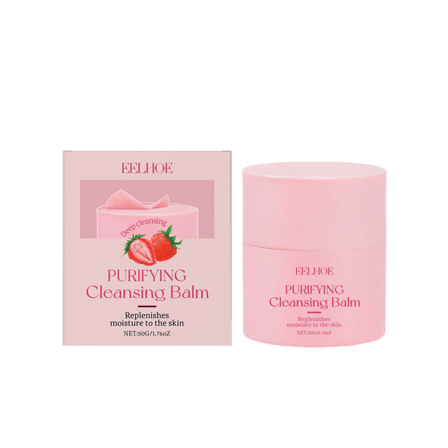 EELHOE Strawberry Makeup Remover Balm Deep Hydration Oil Control Refreshing Clean Skin Care for All Skin Types Cleansing Balm