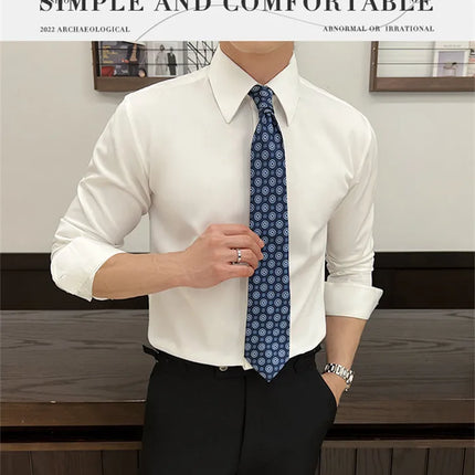Men's White Long-Sleeve Dress Shirt - Slim Comfortable Fabric. Ideal for Formal Events & Everyday Wear. Classic & Modern Design