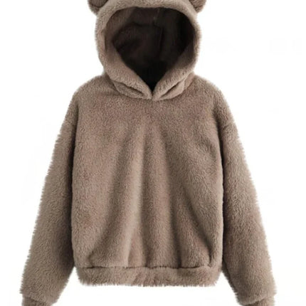Autumn Winter Women's Hoodies Winter Women Long Sleeve Rabbit Ear Hood Sweatshirt Cute Plush Warm Casual Hoodie Tops