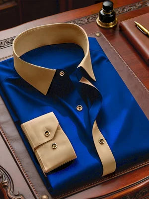 FGKKS Men Black Shirt Brand New High Street Patchwork Long Sleeve Smart Casual Elastic Man Business Dress Shirts