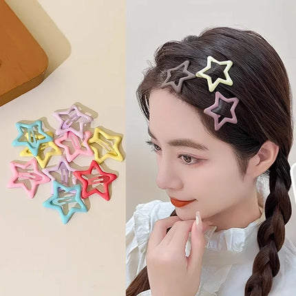 10pcs Colorful Star BB Hair Clips Girls Y2K Cute Star Barrettes Women Simple Metal Snap Clip Headdress Hair Jewelry Accessories