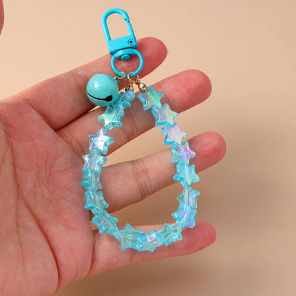 Fashion Colorful Handmade Star Beads Bracelet Bell Keychain for Car Key Women Men Handbag Pendant Keyrings DIY Jewelry Gifts