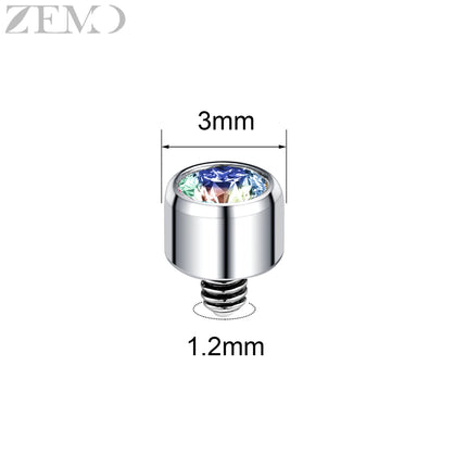 ZEMO 1 Piece 16G Stainless Steel Dermal Anchor Top 3MM/4MM Colorful CZ Crystal Micro Skin Diver Piercings Surface Body Piercing