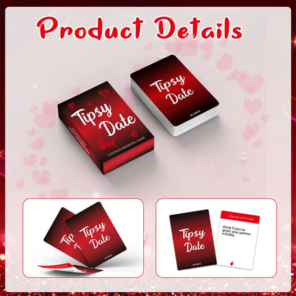 50 pcs Tipsy Date Drinking Card Game for Couple Dates, Friends Gatherings, Valentine's Day gift