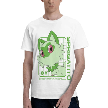 Bandai Pokemon   Sprigatito Stats Men T-Shirt Clothes  Novelty Tees Short Sleeve fugees Cotton