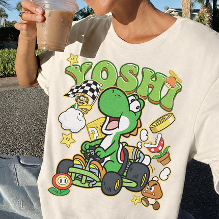 Retro Yoshi Racing Kart T-shirt Super Mario Inspired Tee 2026 Summer New Men Woman Cotton Overszied T-shirts Street Vintage Y2K